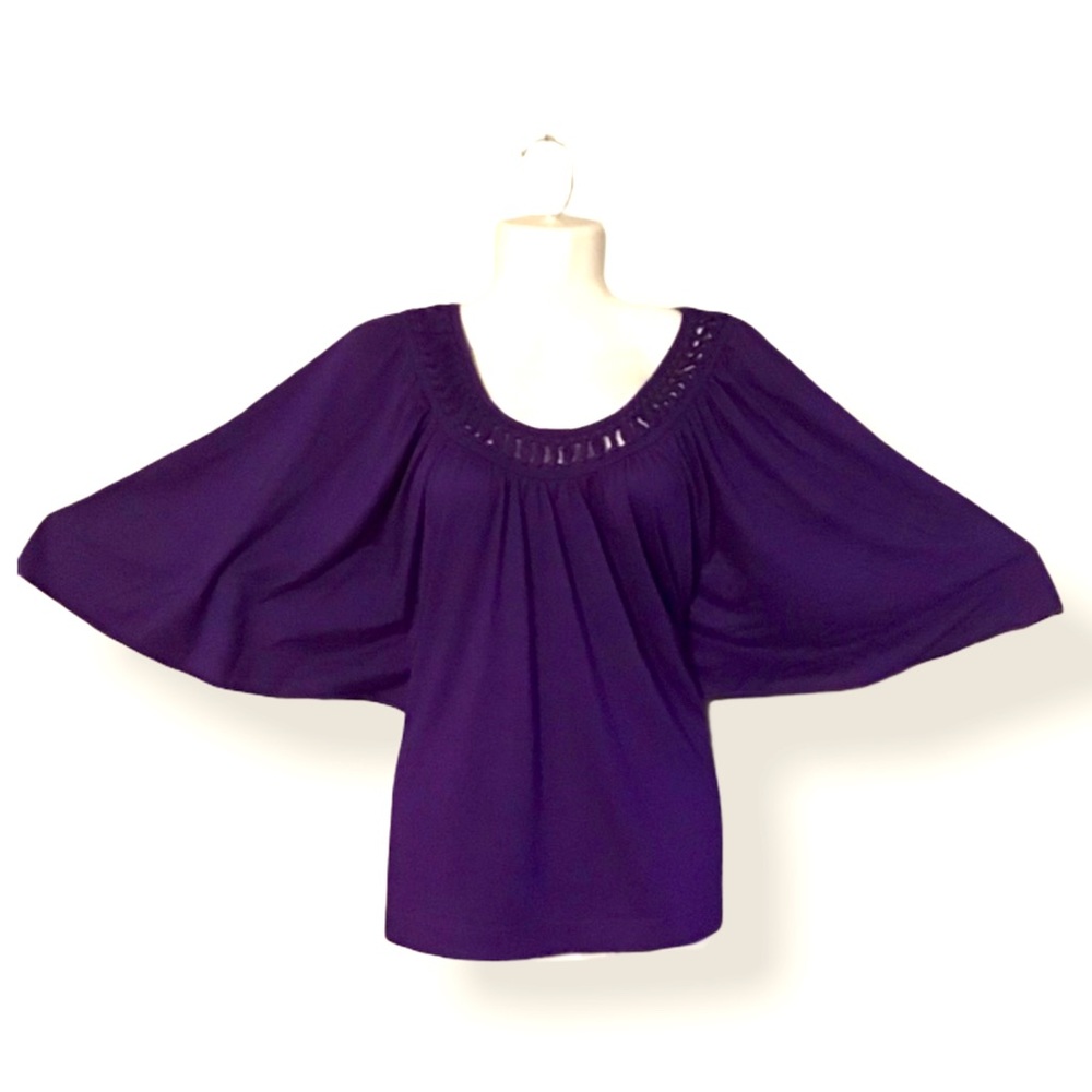 ANA Bright Violet Purple Flare Cape 3/4 Sleeve Shirt Big Arm Sleeve